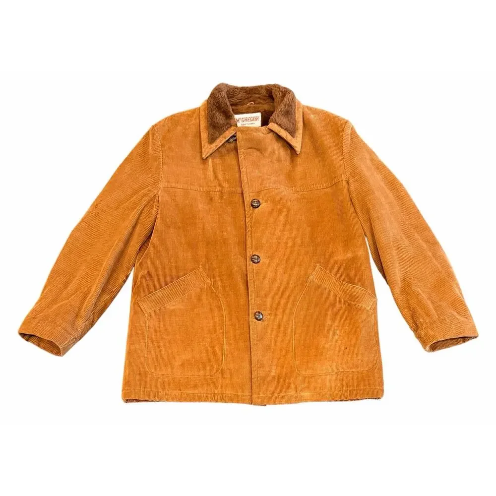 Vintage 70s McGregor Men's Fleece Lined Corduroy Heavy Jacket Coat Size 44 Long